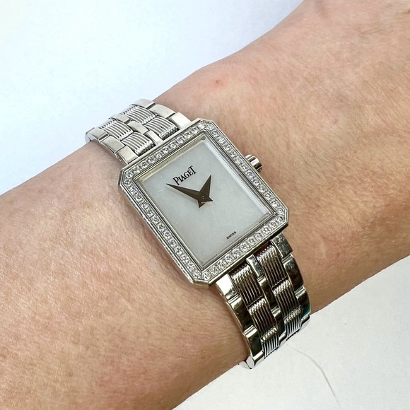 PIAGET PROTOCOLE Quartz 20mm 18K White Gold FACTORY DIAMONDS Watch - Picture 3 of 8